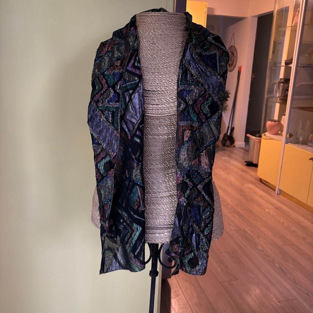 Sheer Sparkle Scarf,‎ Abstract Print, Elegant Evening Accessory - Picture 6 of 6